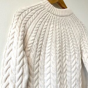 Chunky Cable Knit Sweater Off White Thick Ann Taylor Weekend Cozy Crew Neck